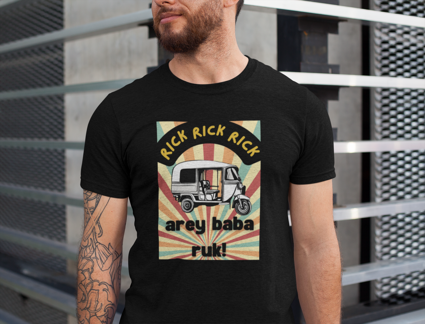Funny Classic Rickshaw Design Black Tshirt - Unisex
